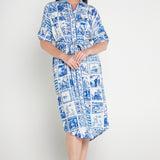 Alison Shirt Dress in patchwork blue