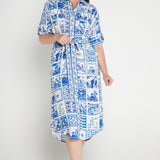 Alison Shirt Dress in patchwork blue