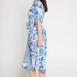 Alison Shirt Dress in patchwork blue