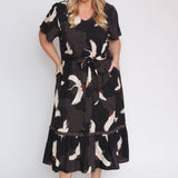 Maldives Midi Dress in poetry in motion black