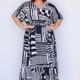 Maldives Midi Dress in seeing stripes black