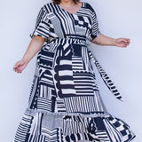 Maldives Midi Dress in seeing stripes black
