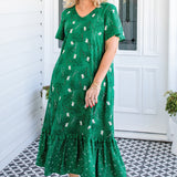 Maldives Midi Dress in lucky cat green