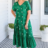Maldives Midi Dress in lucky cat green