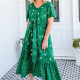 Maldives Midi Dress in lucky cat green