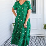 Maldives Midi Dress in lucky cat green