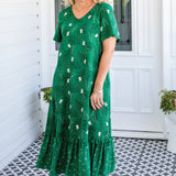 Maldives Midi Dress in lucky cat green