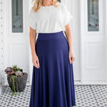 Maiocchi Bestselling Bamboo Skirt in navy - elegant A-line midi with ponte waistband
