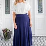 Maiocchi Bestselling Bamboo Skirt in navy - elegant A-line midi with ponte waistband
