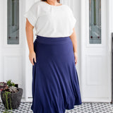 Navy bamboo skirt by Maiocchi - versatile work-to-weekend wardrobe piece