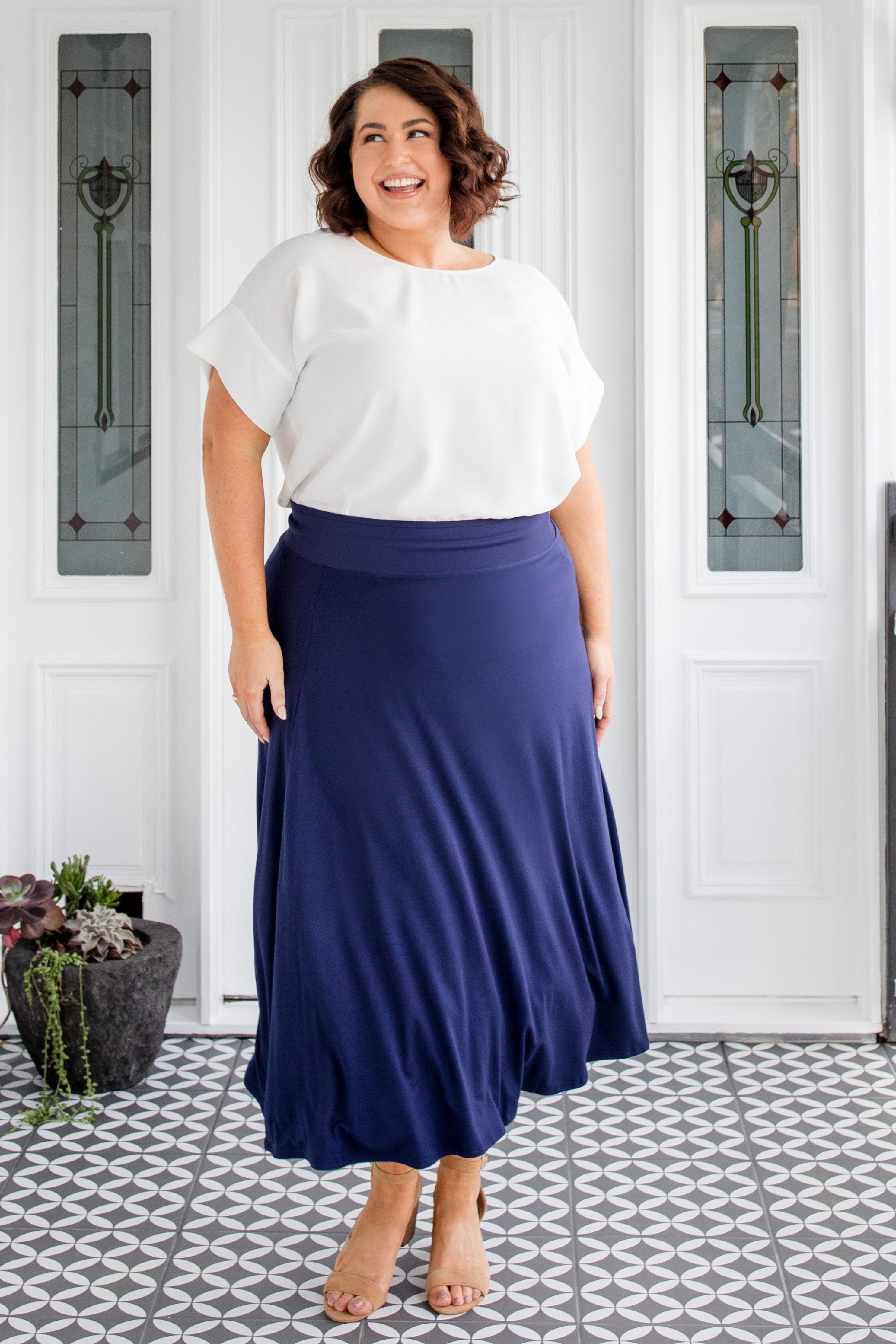 Navy bamboo skirt by Maiocchi - versatile work-to-weekend wardrobe piece