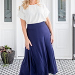 Maiocchi Must-Have Bamboo Skirt in navy – elegant A-line midi with stretch waistband