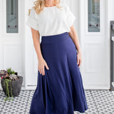 Maiocchi Must-Have Bamboo Skirt in navy – elegant A-line midi with stretch waistband