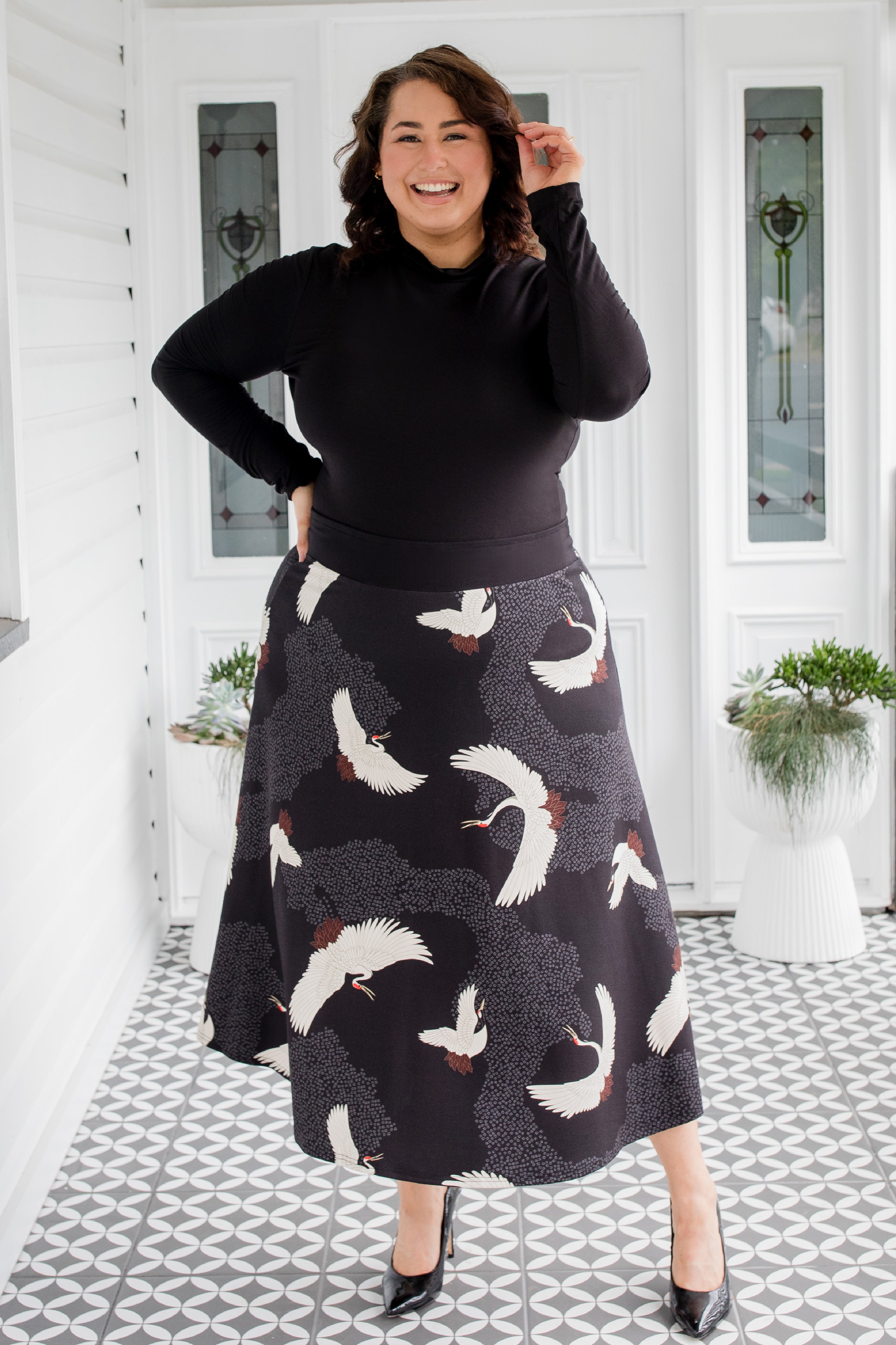 Maiocchi Bamboo Must Have Skirt in Poetry in Motion black – best-selling A‑line skirt with kimono-inspired print