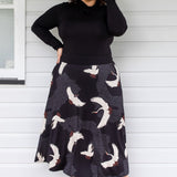 Maiocchi Bamboo Must‑Have Skirt in Poetry in Motion black – best-selling A‑line skirt with kimono-inspired print