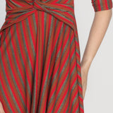 Nicola Dress in sparkle stripes red