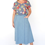 Poppy Top V Neck in peach blossoms