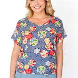 Poppy Top V Neck in peach blossoms