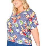 Poppy Top V Neck in peach blossoms