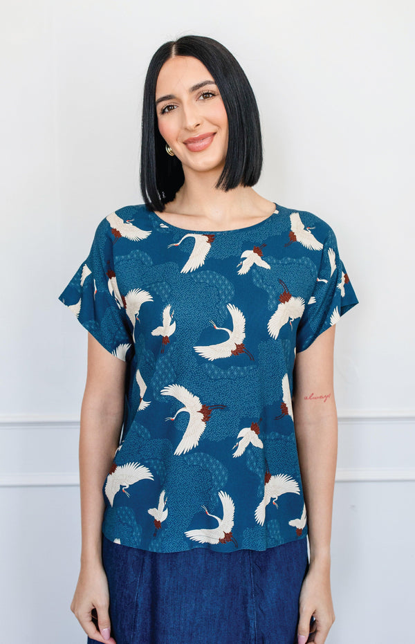 Poppy Top in poetry in motion denim