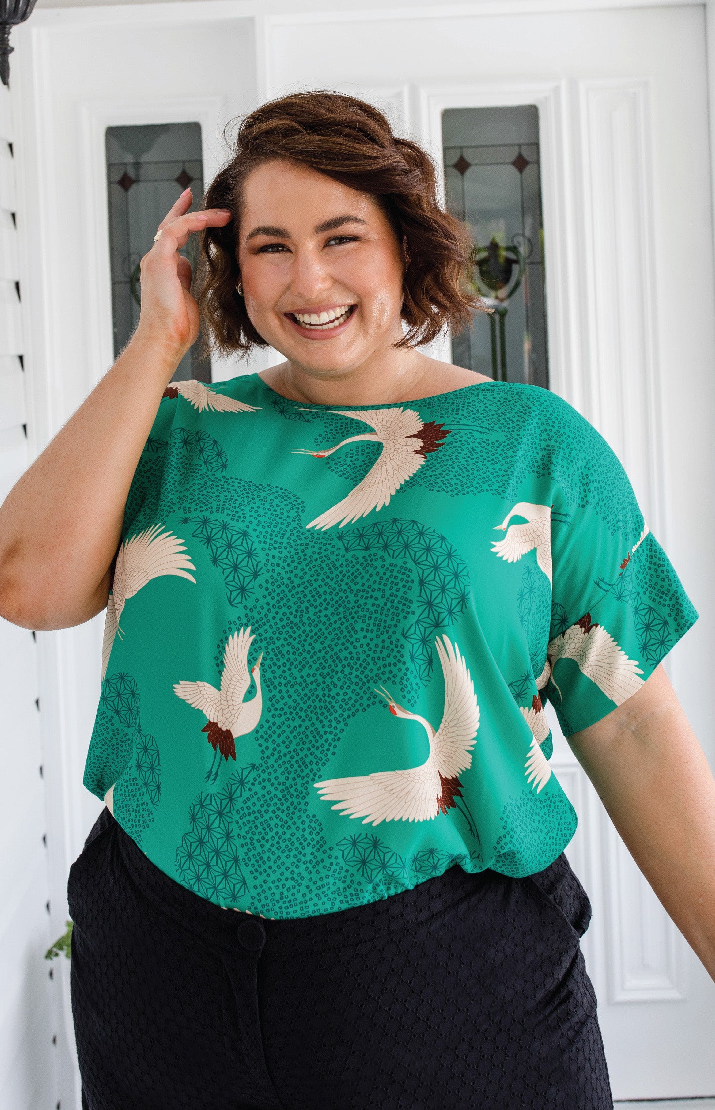 Best-selling Poppy Top in Poetry in Motion green - made in soft rayon