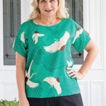Poetry in Motion Green Poppy Top -practical and stylish top made in buttery rayon fabric