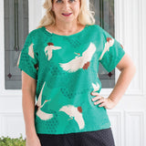 Poetry in Motion Green Poppy Top -practical and stylish top made in buttery rayon fabric