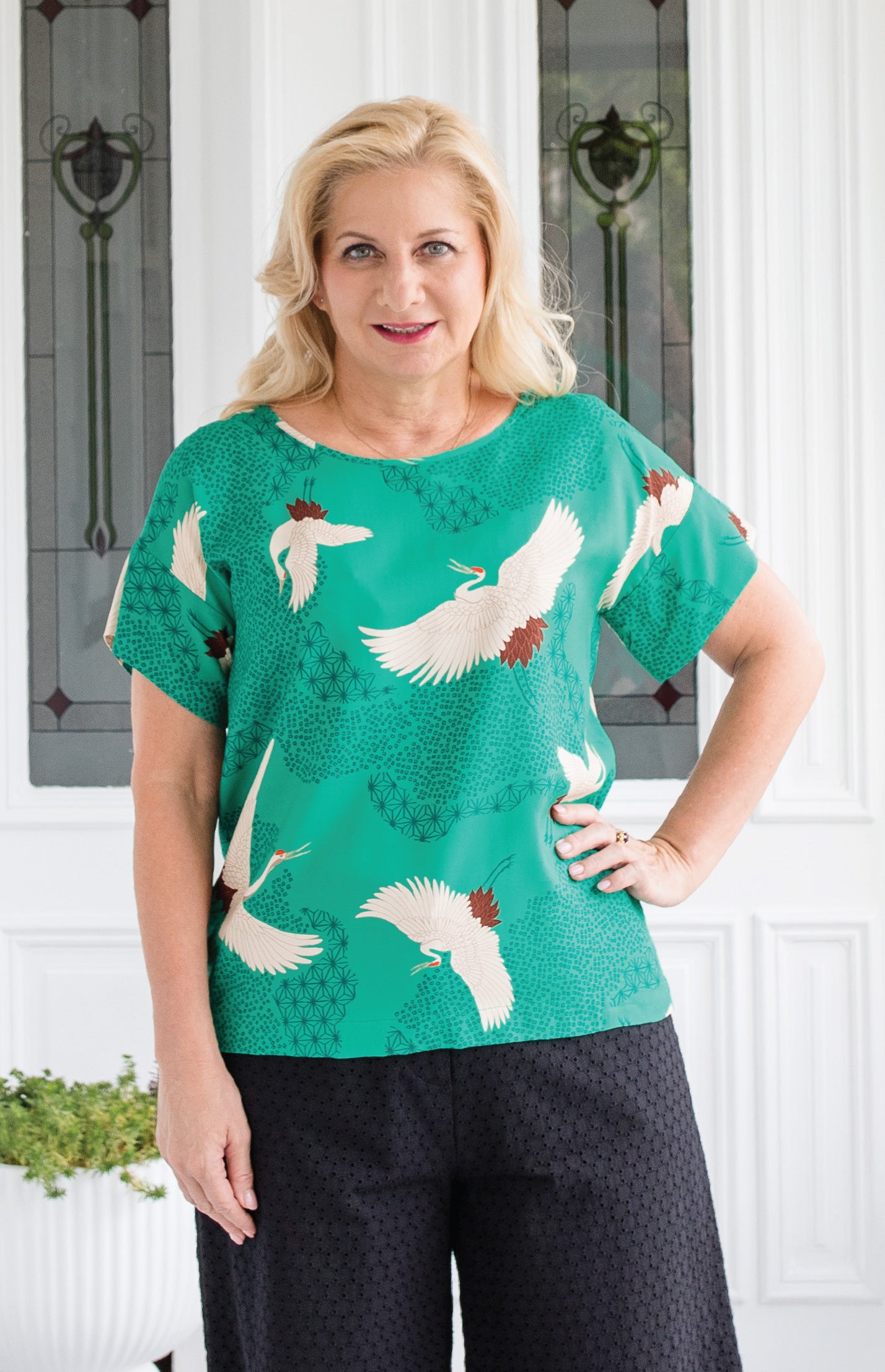 Poetry in Motion Green Poppy Top -practical and stylish top made in buttery rayon fabric
