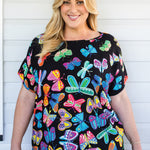 Maiocchi Poppy Top in Social Butterfly Black - handpainted artwork by Lordy Dordie