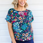 Maiocchi Poppy Top in Truly Madly navy – bestselling floral peacock print relaxed top