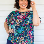 Truly Madly custom peacock & floral print in best-selling Poppy Top by Maiocchi