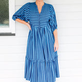Portofino Midi Dress in wonderstripe blue