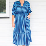 Portofino Midi Dress in wonderstripe blue