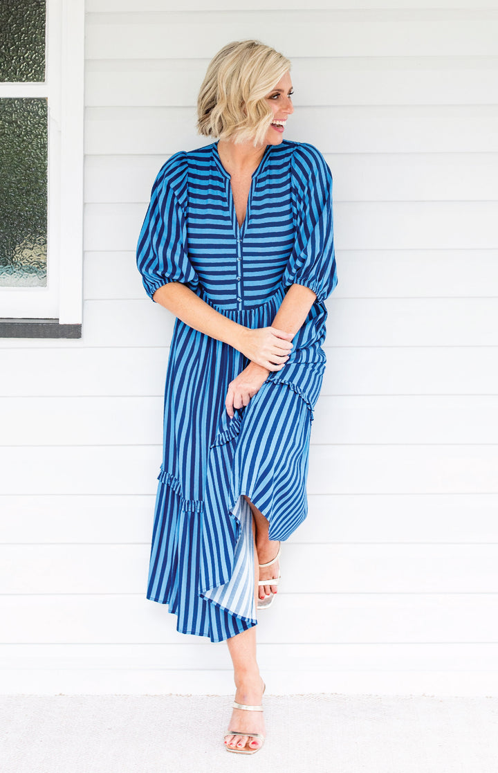 Portofino Midi Dress in wonderstripe blue