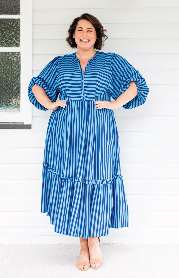 Portofino Midi Dress in wonderstripe blue