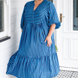 Portofino Midi Dress in wonderstripe blue