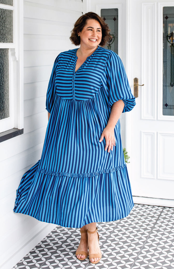 Portofino Midi Dress in wonderstripe blue