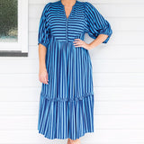 Portofino Midi Dress in wonderstripe blue