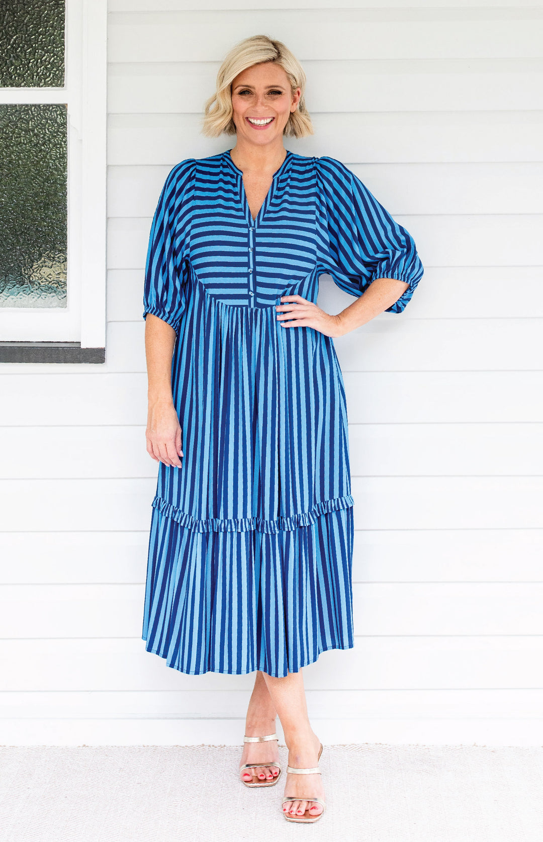 Portofino Midi Dress in wonderstripe blue