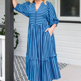 Portofino Midi Dress in wonderstripe blue