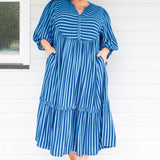 Portofino Midi Dress in wonderstripe blue
