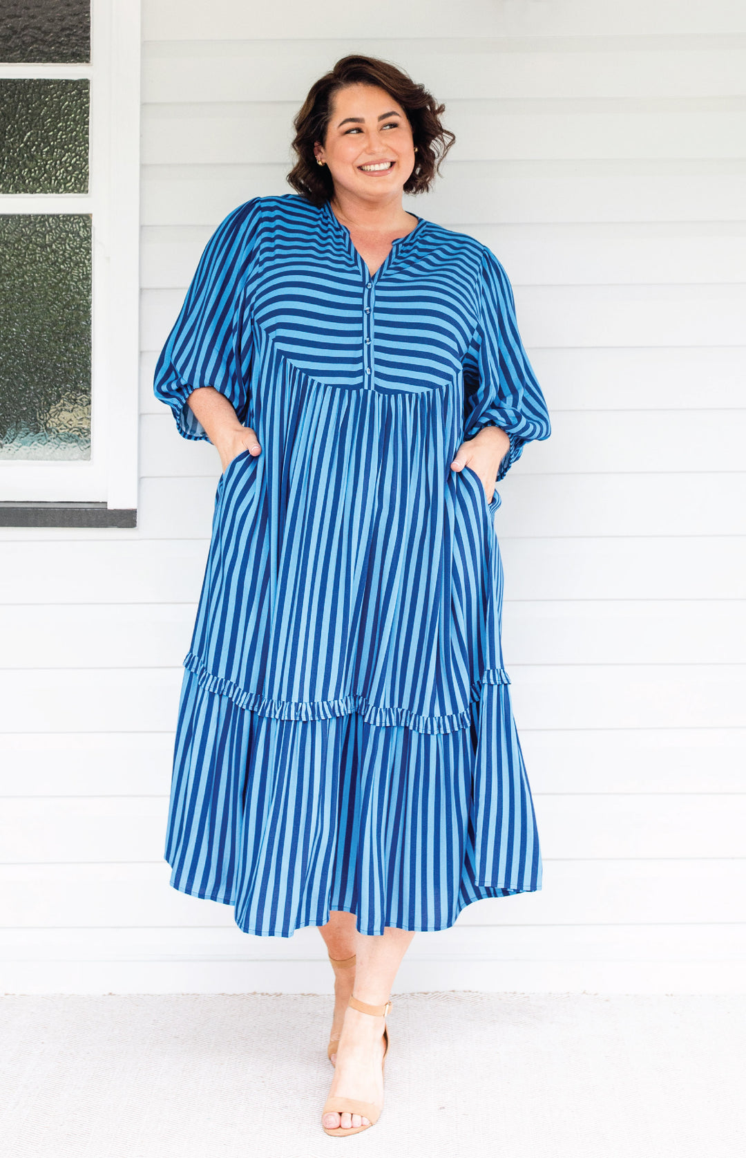 Portofino Midi Dress in wonderstripe blue