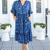 Portofino Midi Dress in cherry blossom blue