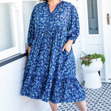 Portofino Midi Dress in cherry blossom blue