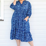 Portofino Midi Dress in cherry blossom blue