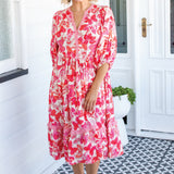 Portofino Midi Dress in fly away melon