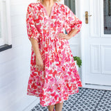 Portofino Midi Dress in fly away melon