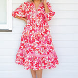 Portofino Midi Dress in fly away melon