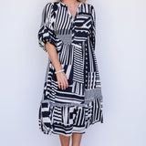 Portofino Midi Dress in seeing stripes black