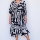 Portofino Midi Dress in seeing stripes black